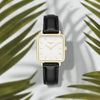 Neliö Square Vegan Leather Watch Gold, White & Black Watch Hurtig Lane Vegan Watches