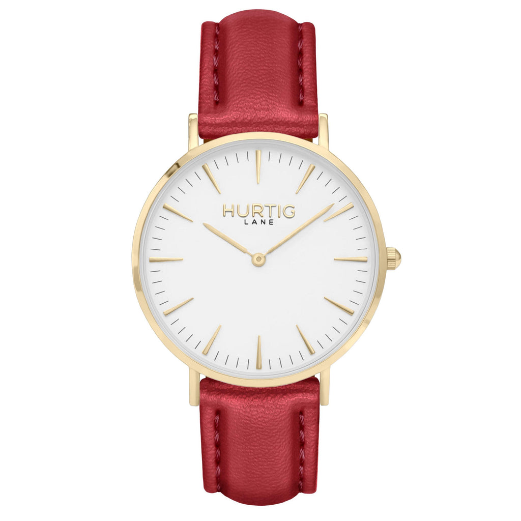 cherry red and gold vegan watch